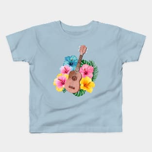 Watercolor Ukulele Hibiscus Kids T-Shirt